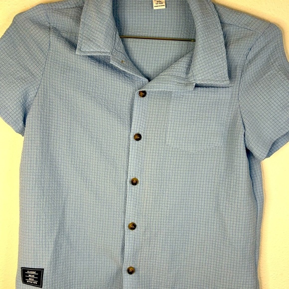 Boys Blue Button Up Shirt SHEIN Size 11/12 Grid Texture Casual Camp Style - Picture 3 of 6